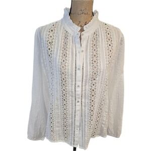 Ultra Pink Elegant White Crochet Lace Blouse Size Large New